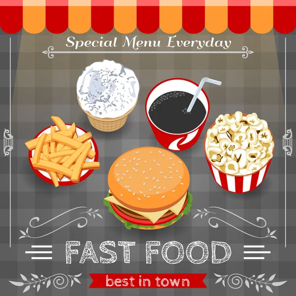 Cartel de menú de comida rápida colorida — Vector de stock
