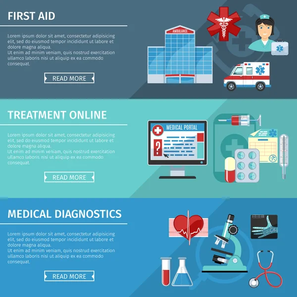 Ensemble de bannières plates médicales et soins de santé — Image vectorielle