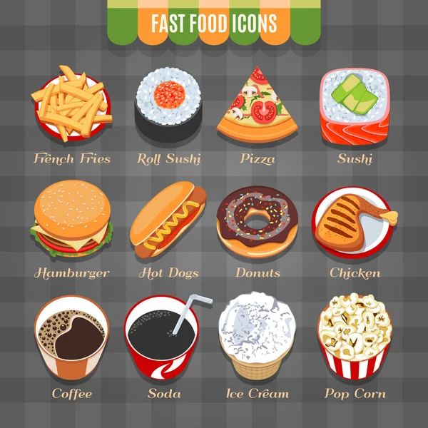 Fast Food Isometric Icons Set — Stock Vector