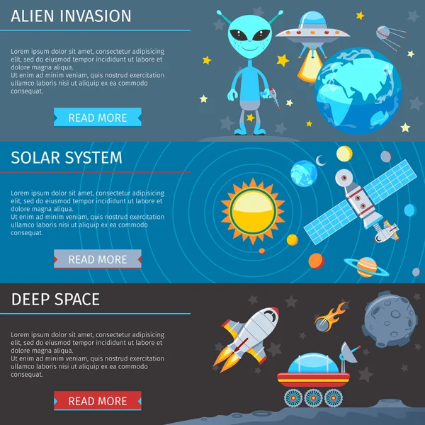 Барвистий простір і астрономія плоскі банери набір — стоковий вектор