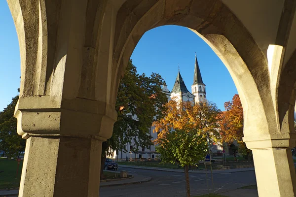 Mittelalterliche Stadt mit Rathaus und Kirche — Stockfoto