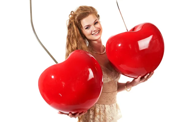 Mooie vrouw met grote cherry — Stockfoto