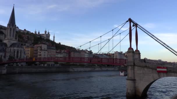Lyon staden med Saone-floden — Stockvideo