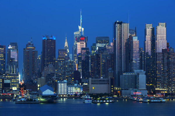 NEW YORK CITY - JULY 12: view of skyline by night on July 12, 2015 in New York City.