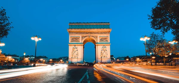 Blick Auf Den Arc Triomphe Bei Nacht — Stockfoto