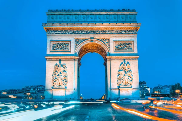 Arc Triomphe Nachts Autolichten — Stockfoto