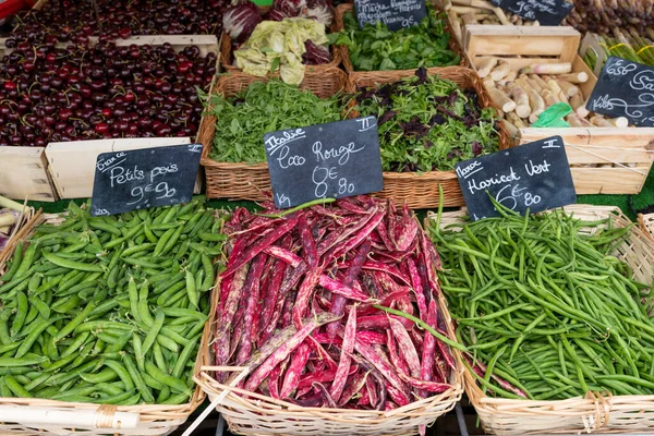 Haricots Rouges Haricots Verts Sur Marché Français — Photo