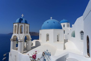 Oia, Santorini, Yunanistan 'ın ünlü manzarası.
