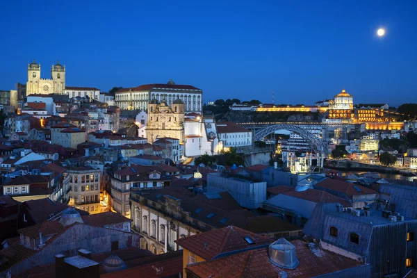 Famosa Vista Porto Notte Con Luna Portogallo Europa — Foto Stock