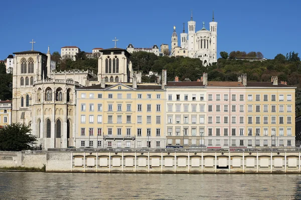 Lyon com basílica, catedral e rio Saone Imagem De Stock