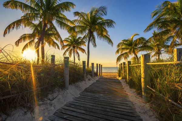 Passage till stranden vid soluppgång — Stockfoto