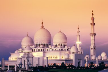 Abu Dhabi Sheikh Zayed Mosque at sunset clipart