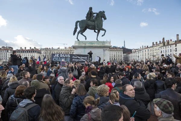 LYON, FRANCE - JANUARY 11, 2015: Anti terrorism protest. 14 — Stock Photo, Image