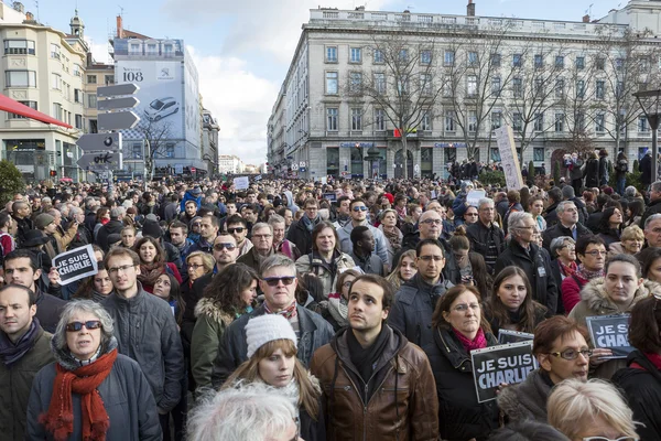 LYON, FRANCE - JANUARY 11, 2015: Anti terrorism protest. 7 — Stock Photo, Image