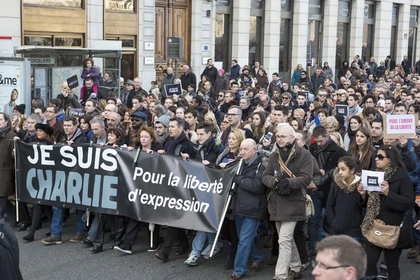 LYON, FRANCE - JANUARY 11, 2015: Anti terrorism protest. 4 — Stock Photo, Image