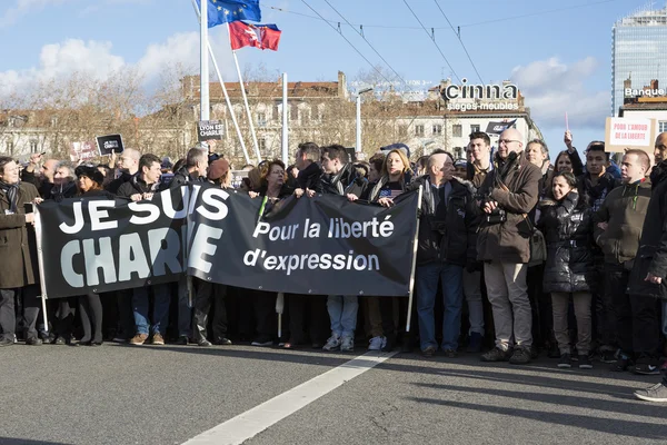 LYON, FRANCE - JANUARY 11, 2015: Anti terrorism protest. 2 — Stock Photo, Image