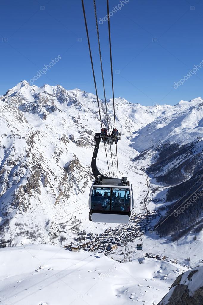 cable cars in a mountain area