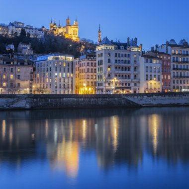 Lyon with Saone river by night