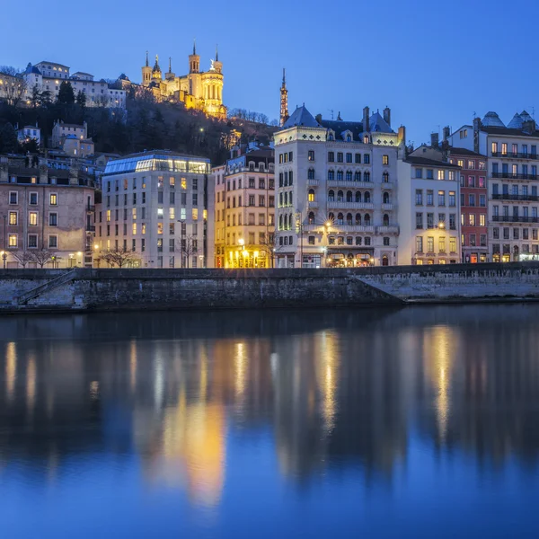 Lyon with Saone river by night — Stockfoto