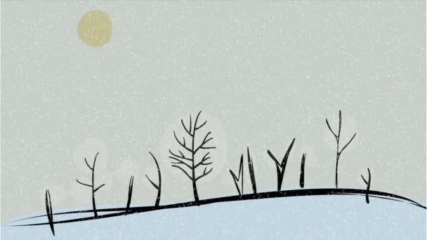 Winter Heuvel Bomen Bedekt Met Sneeuwballen — Stockvideo