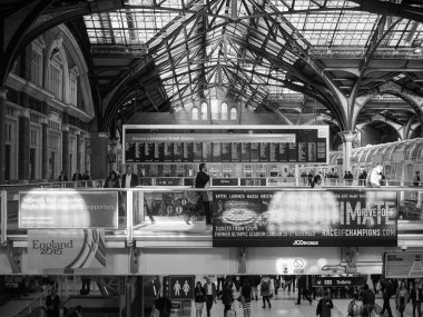 Liverpool Street station in London in black and white clipart