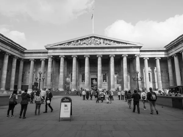 Tourists at British Museum in London in black and white