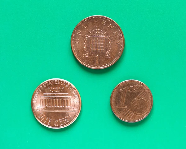 Dollar, Euro en pond - 1 Cent, 1 cent — Stockfoto