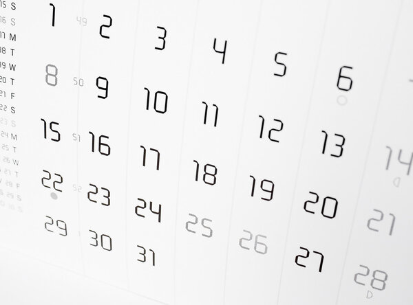 Calendar page with selective focus