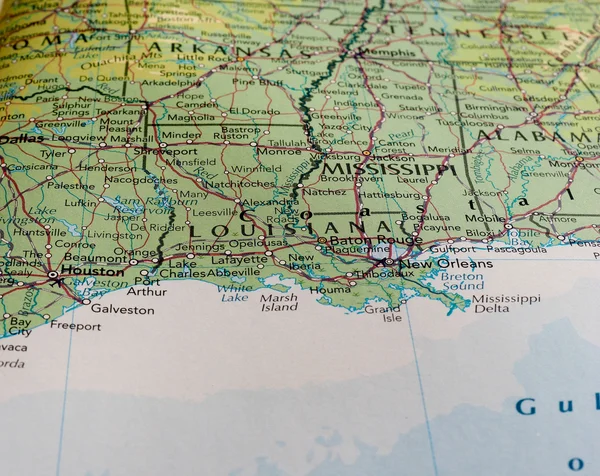 Mapa do estado da Louisiana com foco seletivo — Fotografia de Stock