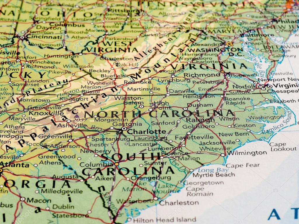 Map of the North Carolina state with selective focus – Stock Editorial