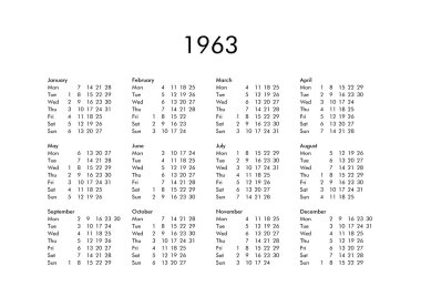 1963 yılı takvimi
