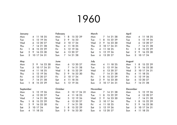 Calendario dell'anno 1960 — Foto Stock