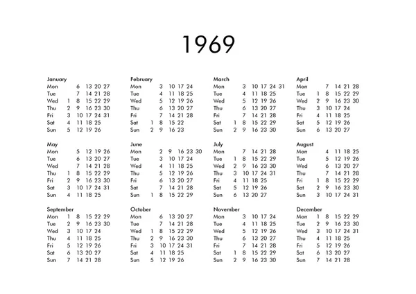 Jahreskalender 1969 — Stockfoto