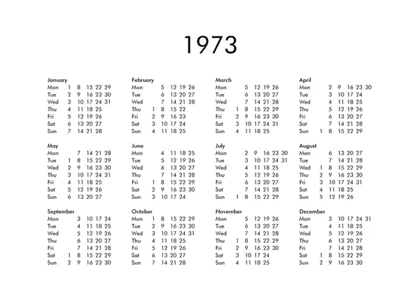 Kalender voor het jaar 1973 — Stockfoto
