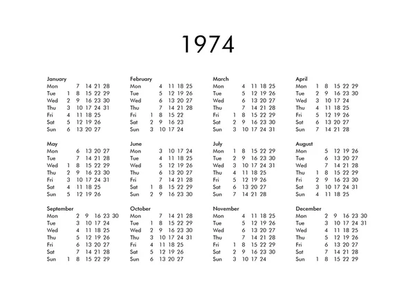 1974 년의 달력 — 스톡 사진