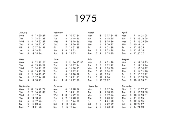 Calendar of year 1975 — Stock fotografie