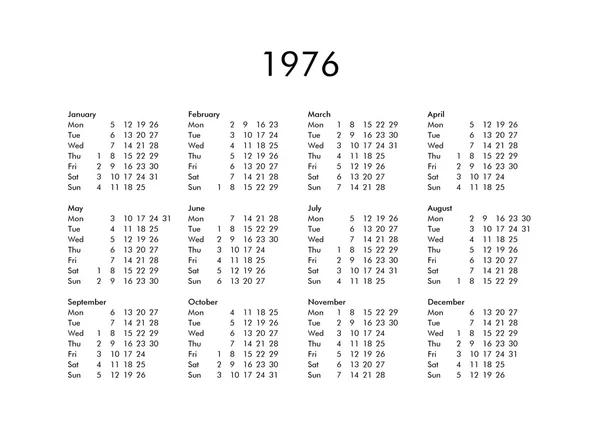 Kalender voor het jaar 1976 — Stockfoto