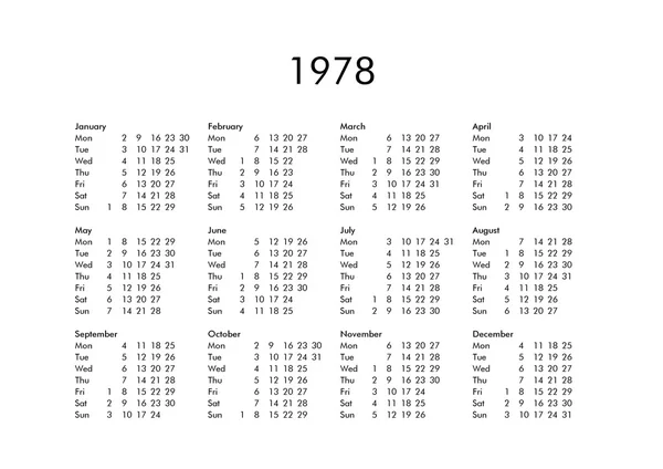 Kalender voor het jaar 1978 — Stockfoto
