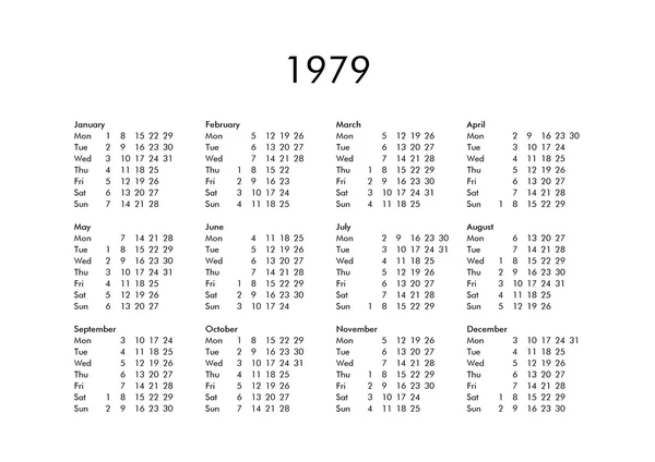 Calendar of year 1979 — Stockfoto