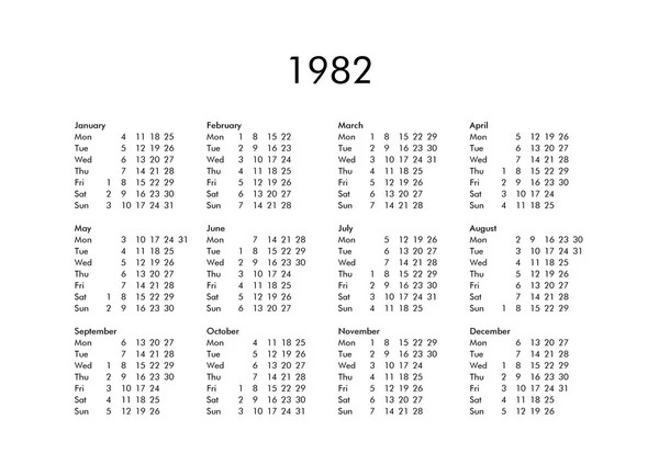 Kalender voor het jaar 1982 — Stockfoto