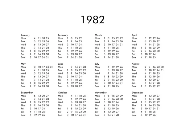 1982 년의 달력 — 스톡 사진