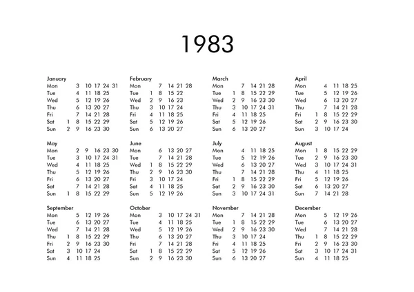 Calendario dell'anno 1983 — Foto Stock