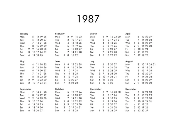 Calendar of year 1987 — Stock Photo, Image