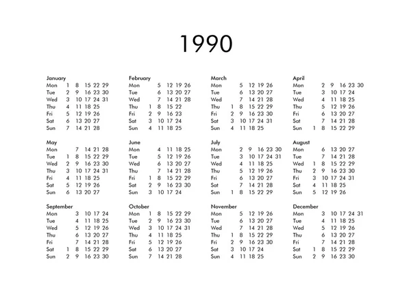 1990 년의 달력 — 스톡 사진