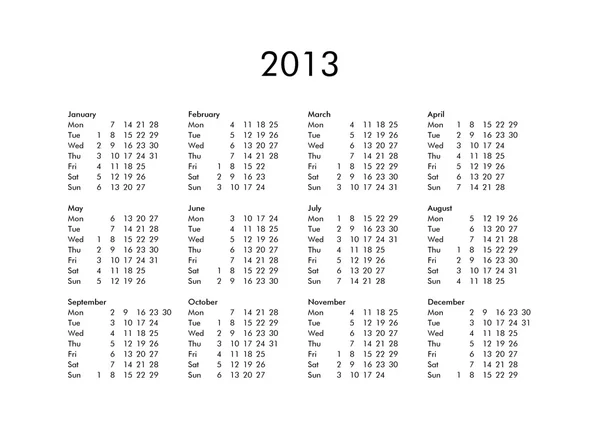 Kalender för år 2013 — Stockfoto