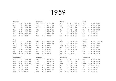 Yıl 1959 takvimi
