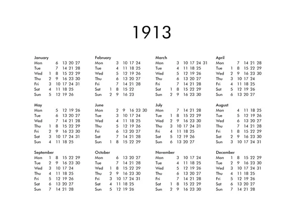 Takvim yılın 1913 — Stok fotoğraf