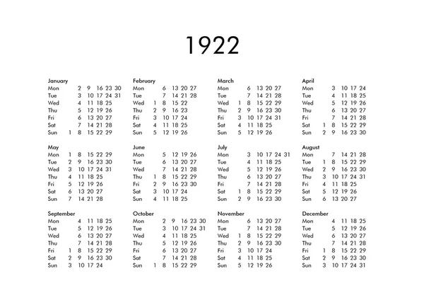 Calendario dell'anno 1922 — Foto Stock