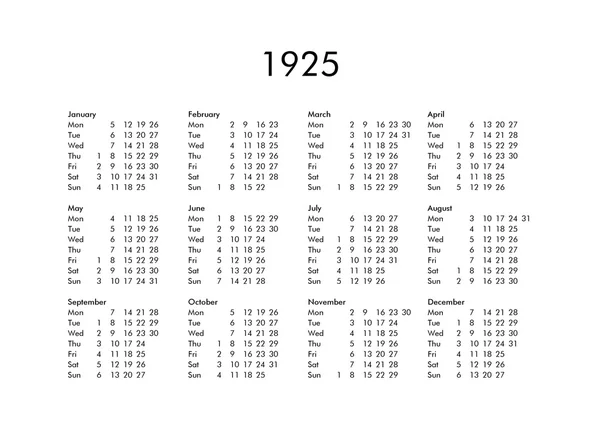 Yıl 1925 takvim — Stok fotoğraf