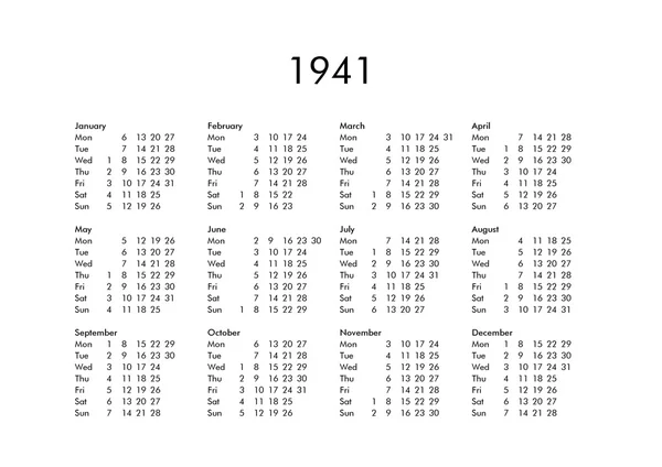 1941 년의 달력 — 스톡 사진